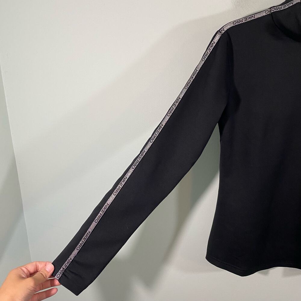 Nike Pro Women's Black Silver Glitter Tape Mock Neck Therma Fit Top Size S View 6